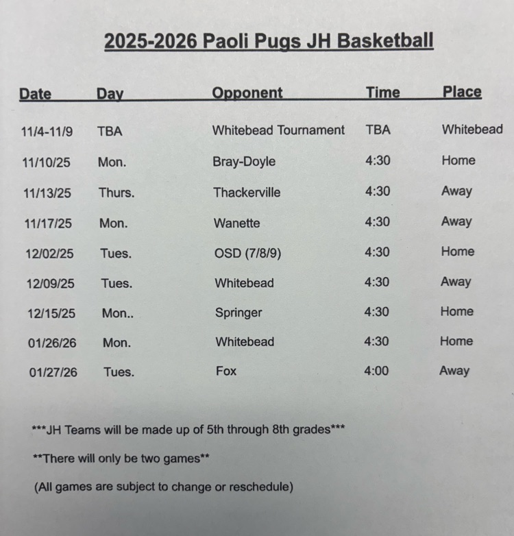 JH schedule