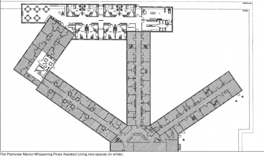 The Plainview Manor-Whispering Pines Assisted Living new spaces (in white).