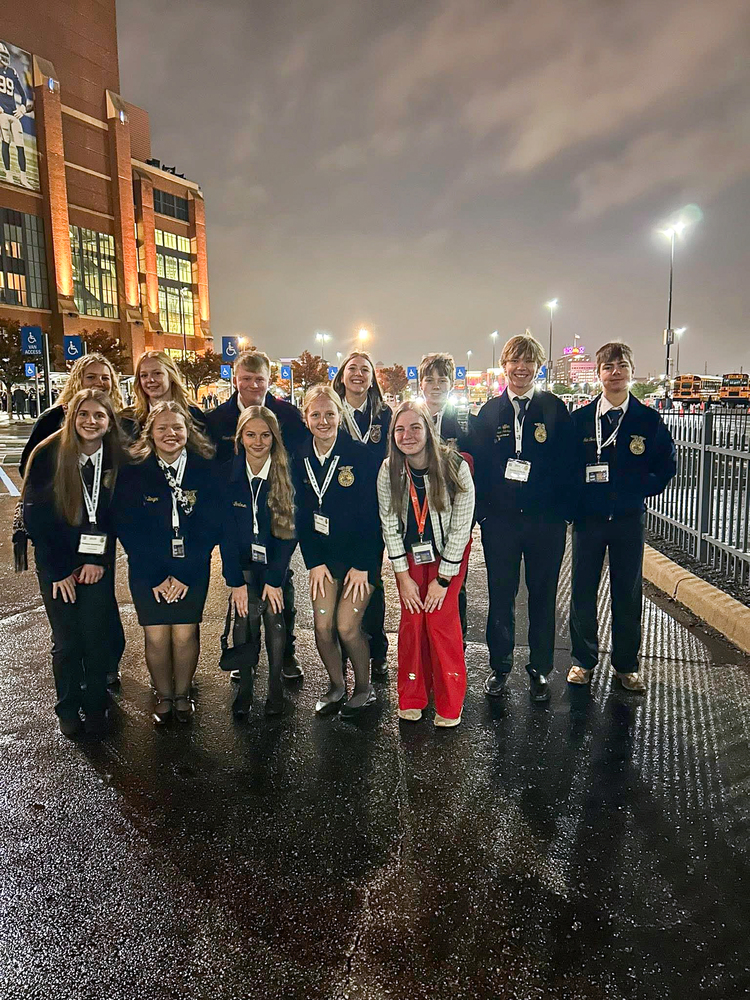 Crofton FFA at National Convention: back row: Callie Olson, Ellie Foxhoven, Isaac Steffen, Shaun Anderson, Wyatt Gobel, Carter Steffen, Ian Foxhoven Front row: Madelyn Buschkamp, Emma Birger, Maci Foxhoven, Addison Hames, Advisor Abigail Lutjelusche