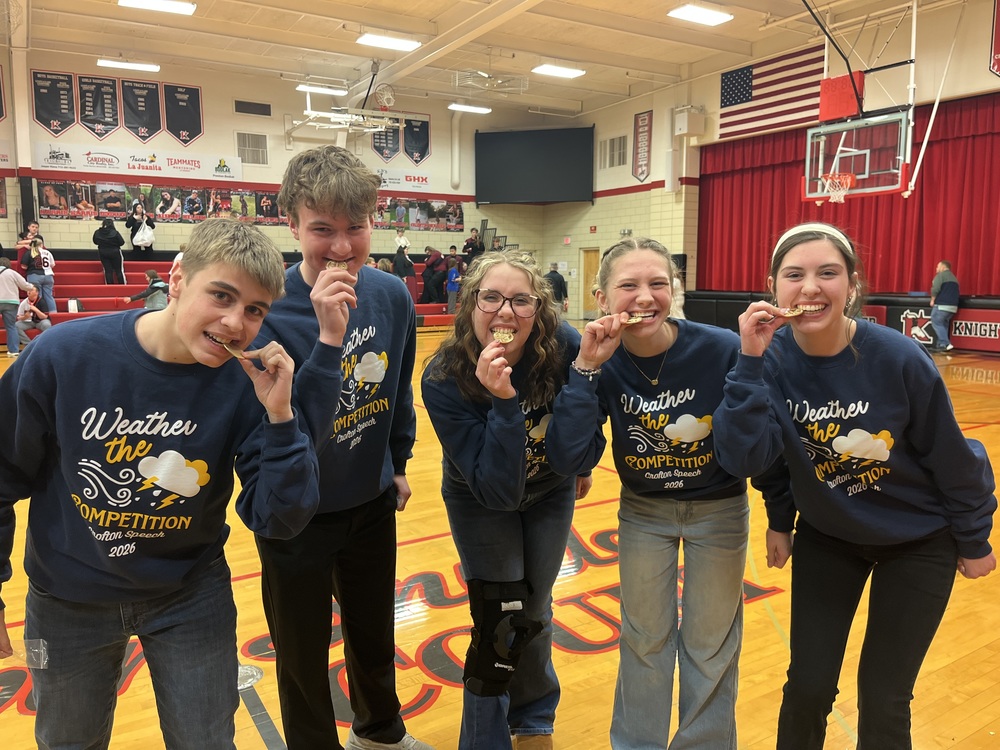 District Champion OID team left to right: Fred Dennis, Kaden Arens, Katie Neuharth, Sophia Wortmann, Natalee Steffen