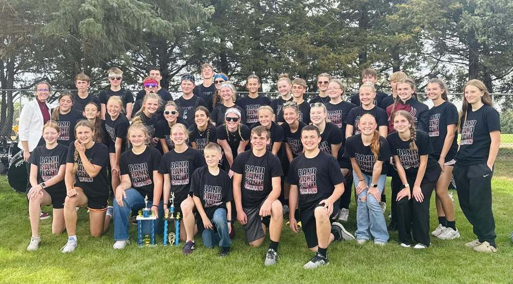 Band at Pierce : The Crofton Band with their trophies.