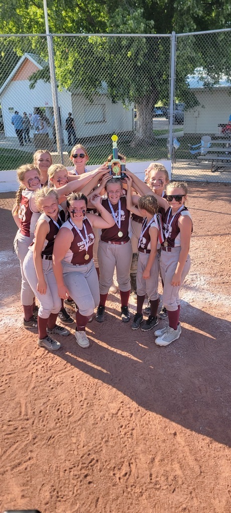 Left Side of Trophy: Hadley Becker, Charlee Wiebelhaus, Ava Pautler, Layla Foxhoven, Kenzie Wieseler, Emma Kumm, Under the Trophy: Brooklyn Kuchta, Behind the Trophy Tinley Duffy, Right Side of Trophy: Karsyn Hart, Kenna Kronberg, Haley Kronberg, Josie Foxhoven