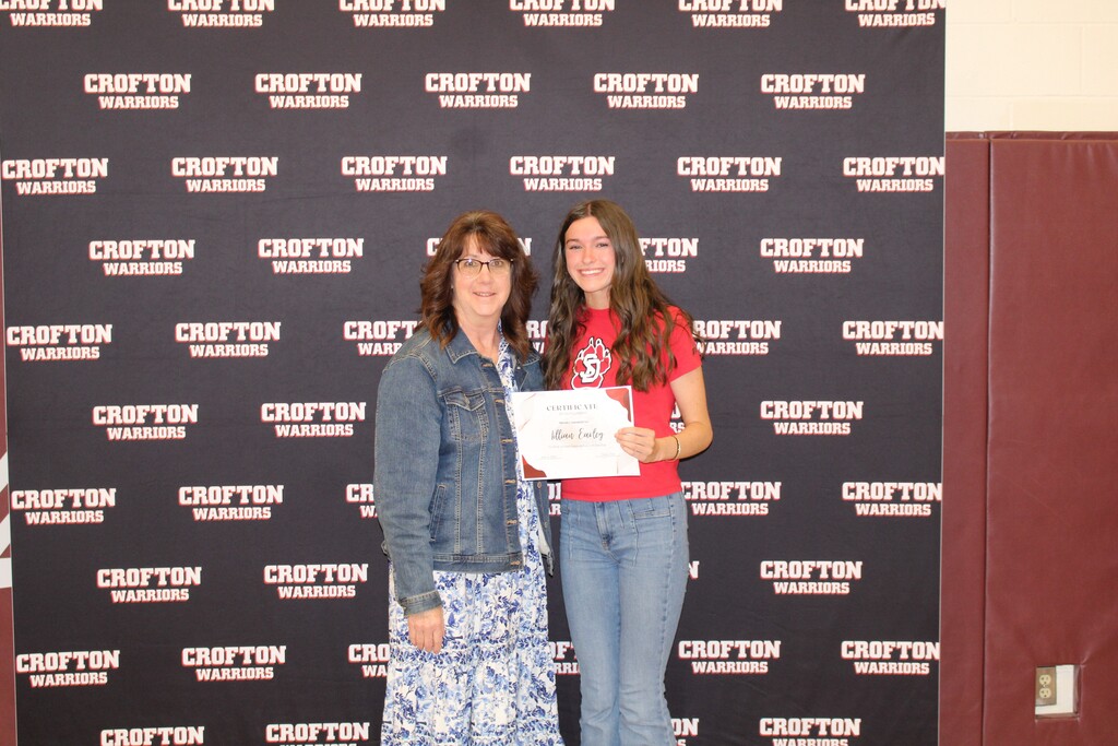 Lilian Earley was awarded the Alumni scholarship, presented to her by Charlene Roth of the class of 1981.