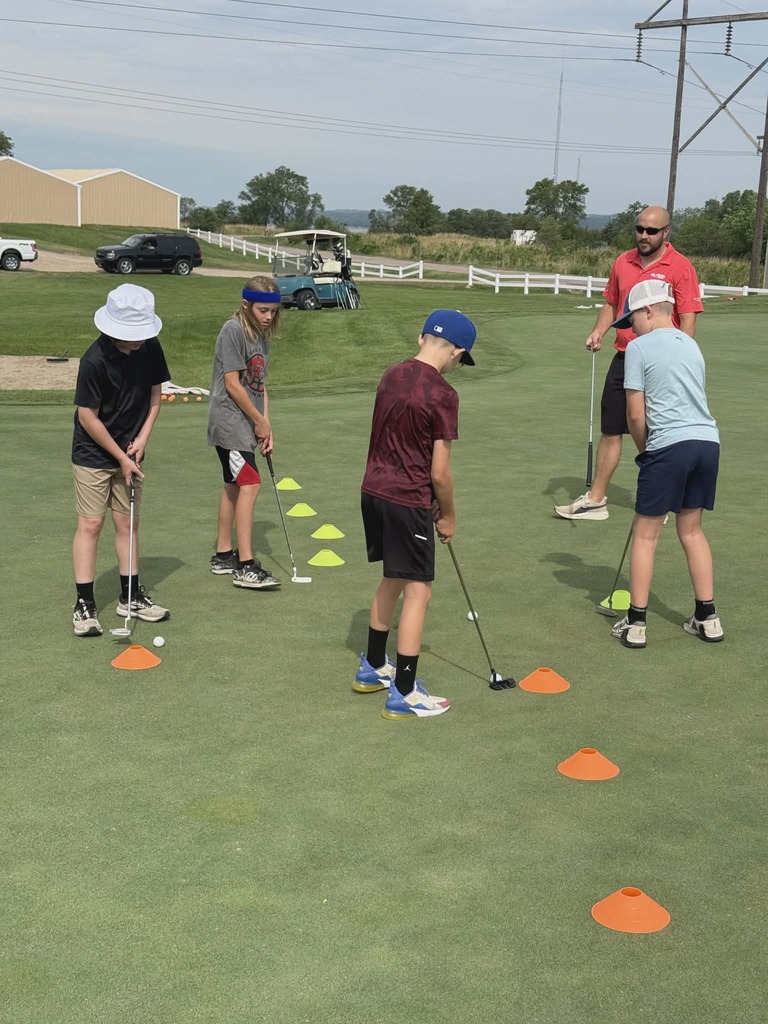 Instructed by Michael Jensen, Rylan Rabass, Layton Jensen, Ryken Lancaster and Bentley Hames are ready to work on their putting from different distances
