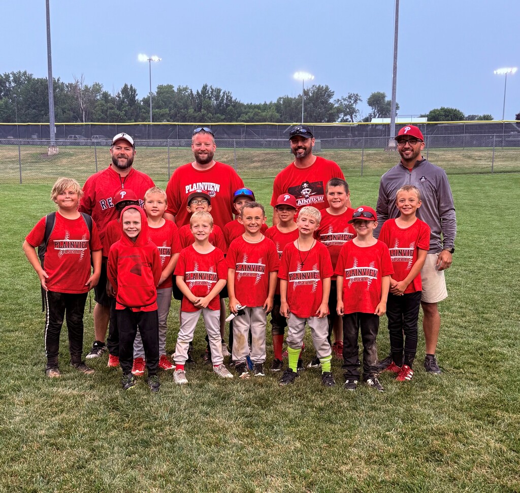Pictured are, front row (l to r): Carter Schilousky, Riggs Stech, Riggins Schmidt, Ryker Steinkraus, and Landon Doerr; second row: Ezekiel Rewinkle, Isaac Doyle, Rexin Stech, Rhett Peter, Maddex Tarr, Maddux Torrey, Mason Kounovsky, Baker Alexander; third row: coaches Josh Kounovsky, Jeremy Tarr, Kyle Schmidt, and Caden Alexander. Not pictured: Barrett Curtiss and Max Zuhlke.