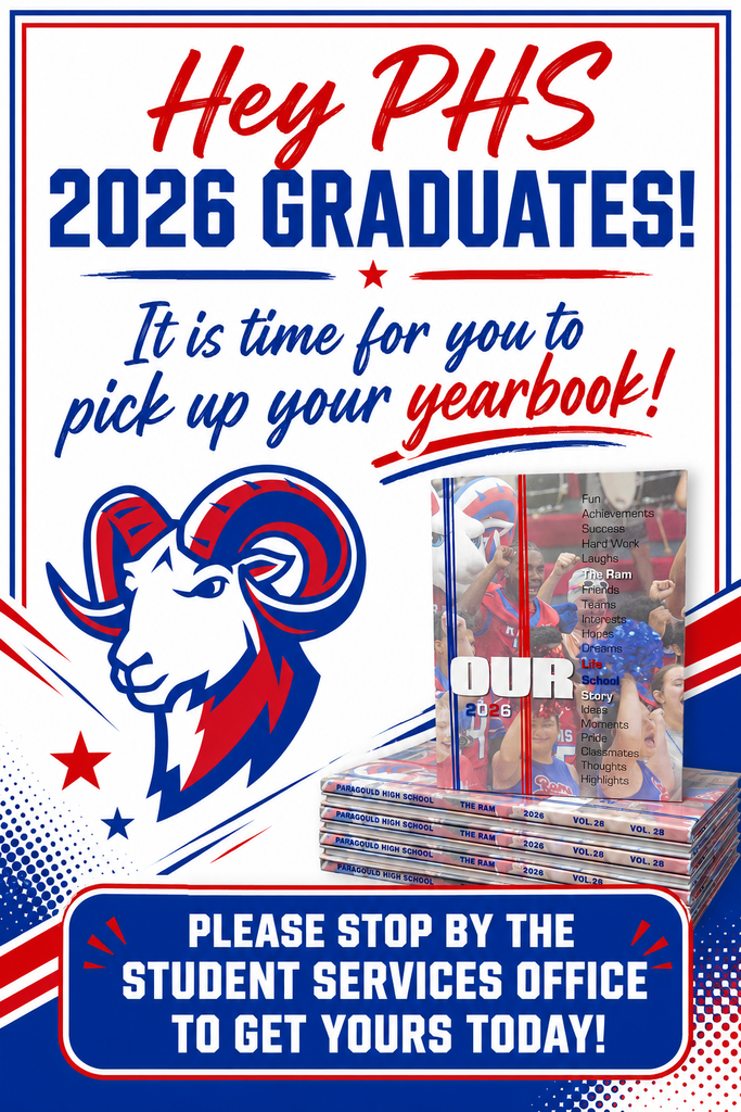 This is a flyer to post that the yearbooks are in from 2025-2026.  All 2026 graduates need to stop by and pick up their yearbooks in the student service office.