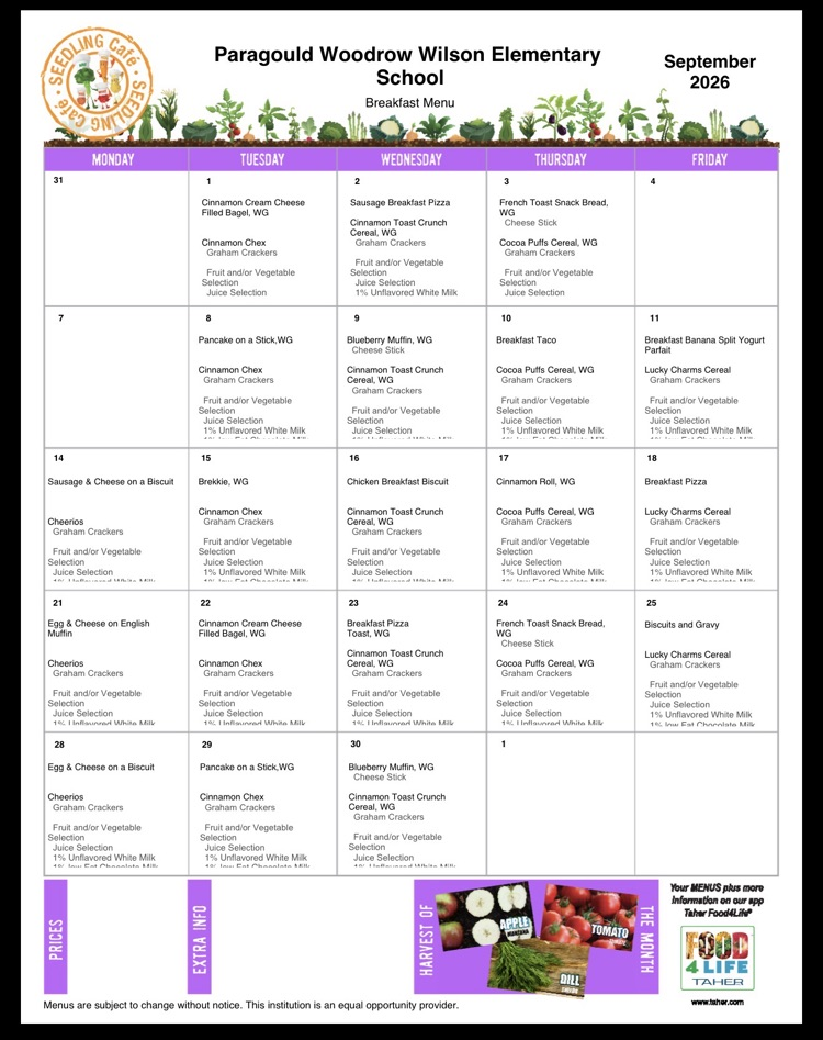 Breakfast menu