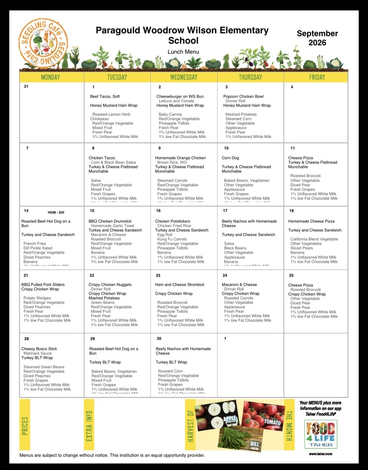 Lunch menu