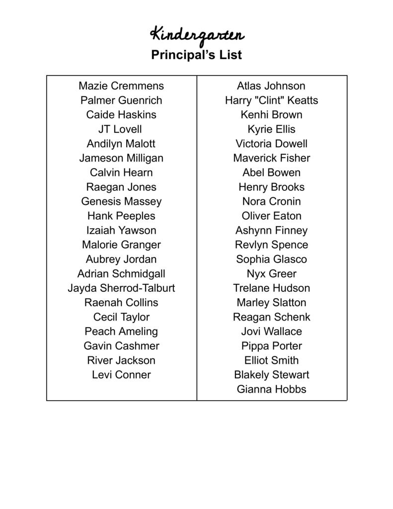 K-Principal's List