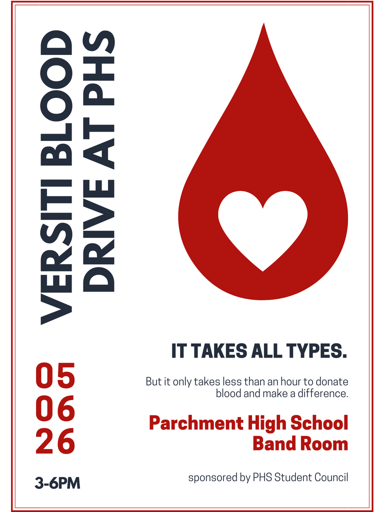Blood drive at PHS on Wed, May 6th from 3-6pm. 