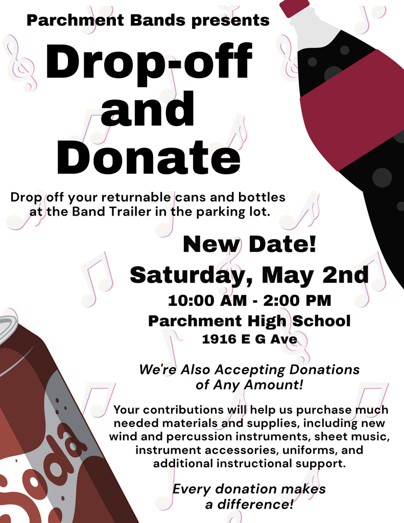 Drop off and donate to PSD bands - drop off returnable cans to PHS on Saturday, May 2nd from 10-2pm