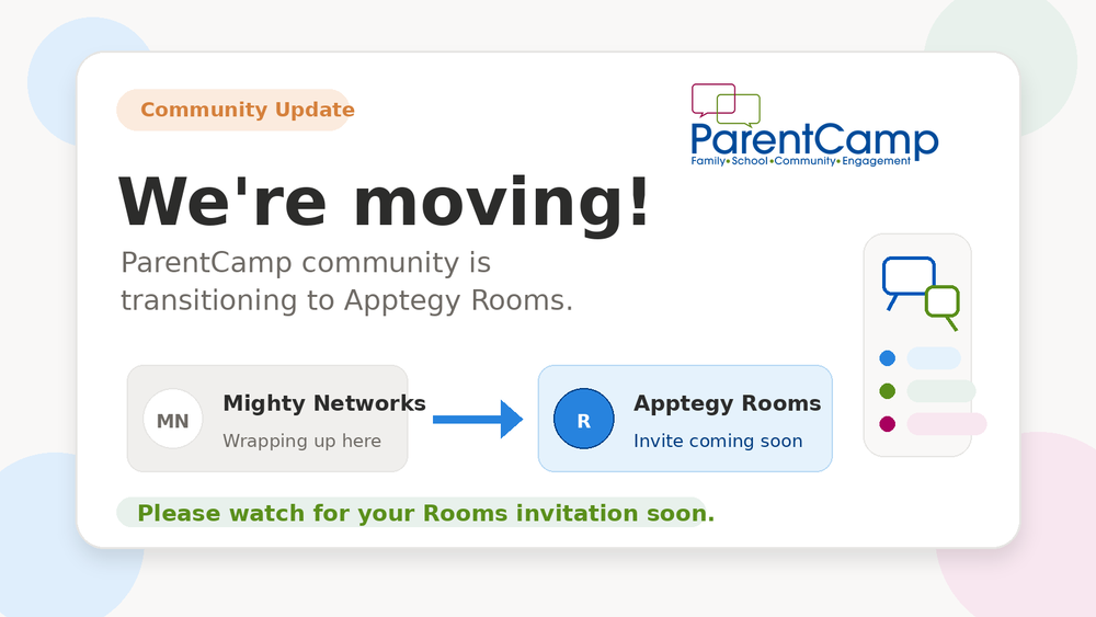 Announcement of moving from Mighty Networks to Apptegy Rooms