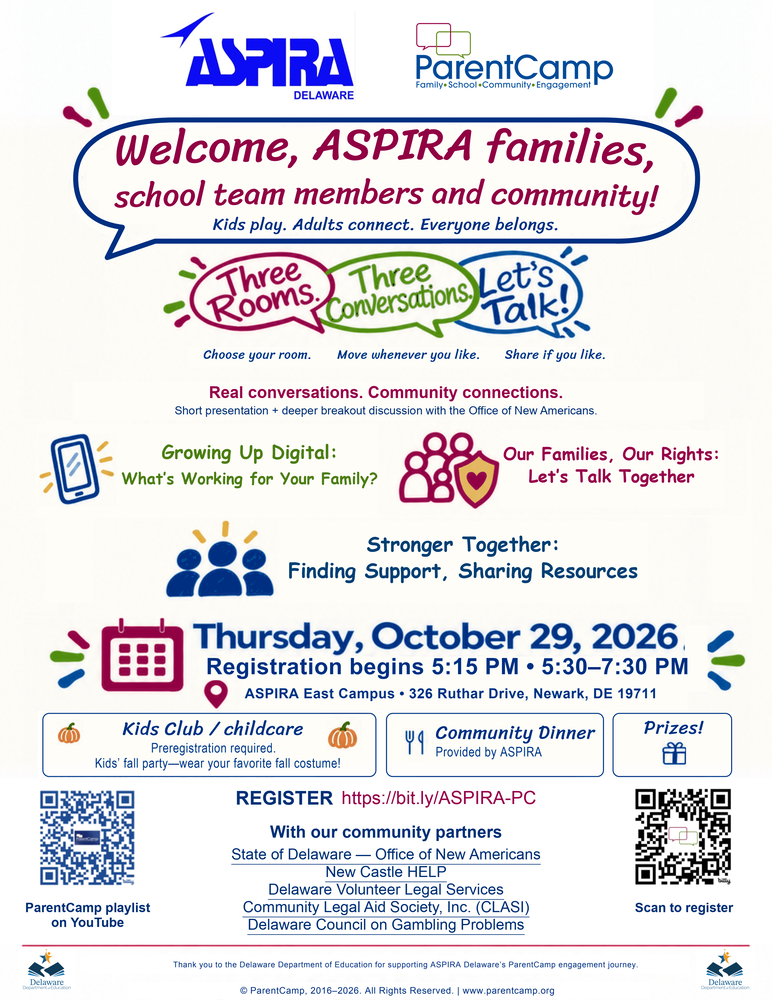 ASPIRA ParentCamp family and community event — October 29, 2026.