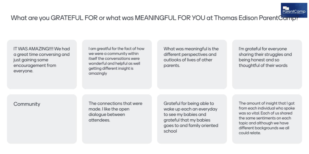 A slide with four text boxes, each containing different statements, on a white background.