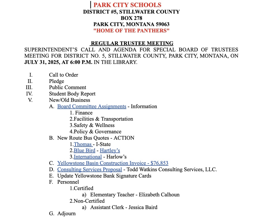 Special Board Meeting 7/31/25