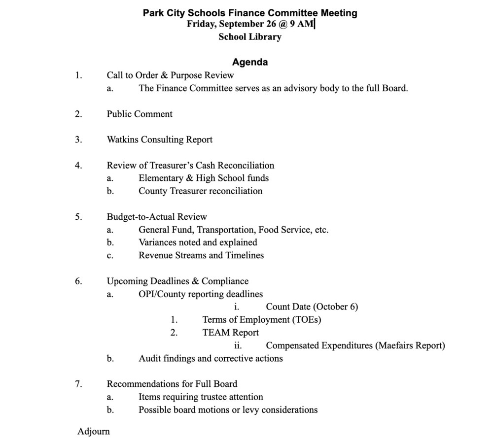 School Board Committee Meeting (Finance)