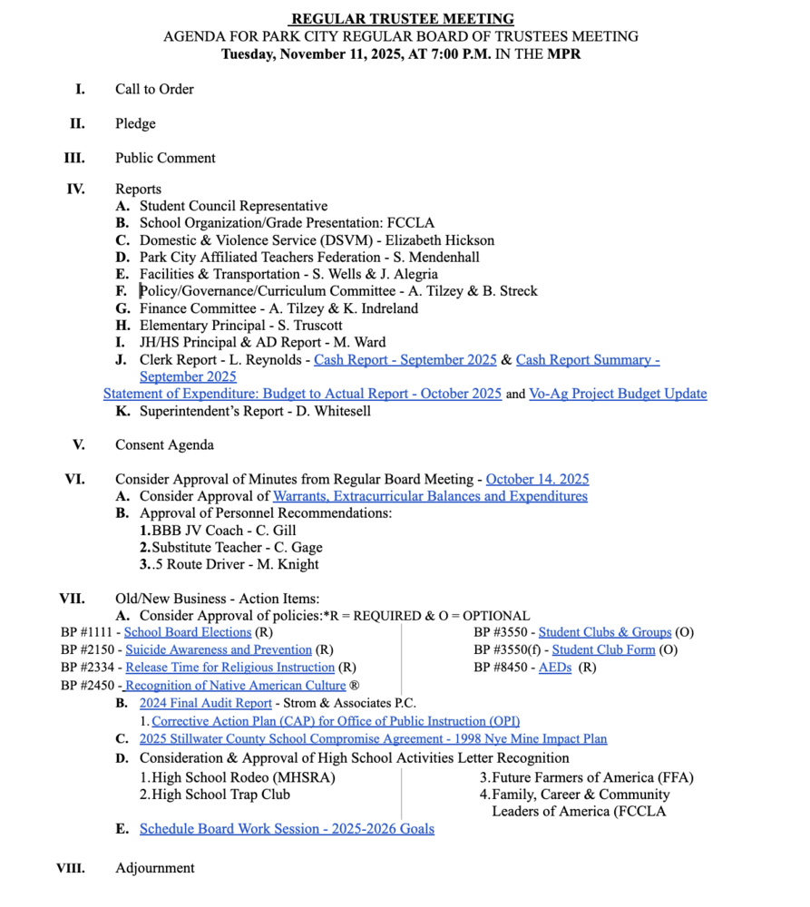 Nov. 11 Regular Board Meeting