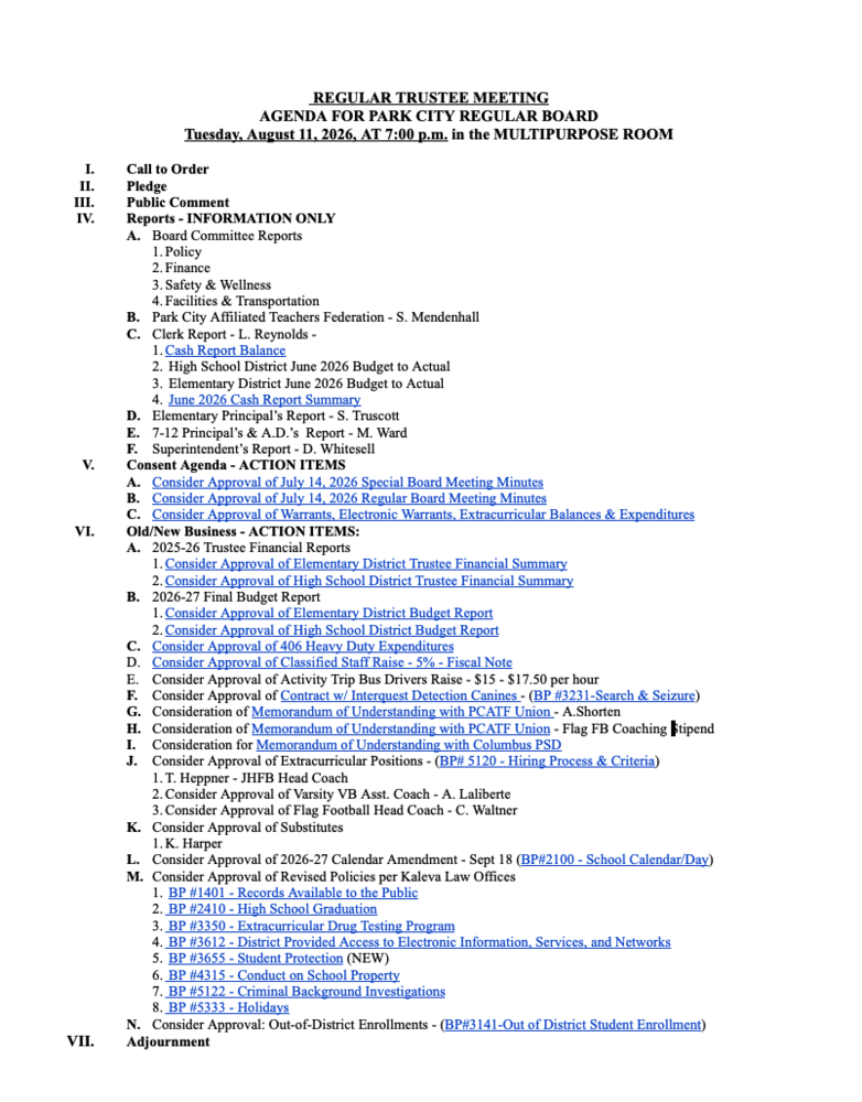 Regular Board Meeting - August 11, 2026