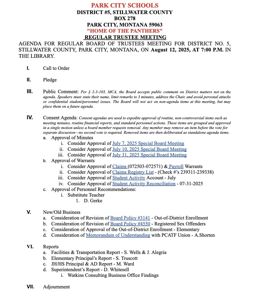 August Regular Board Meeting