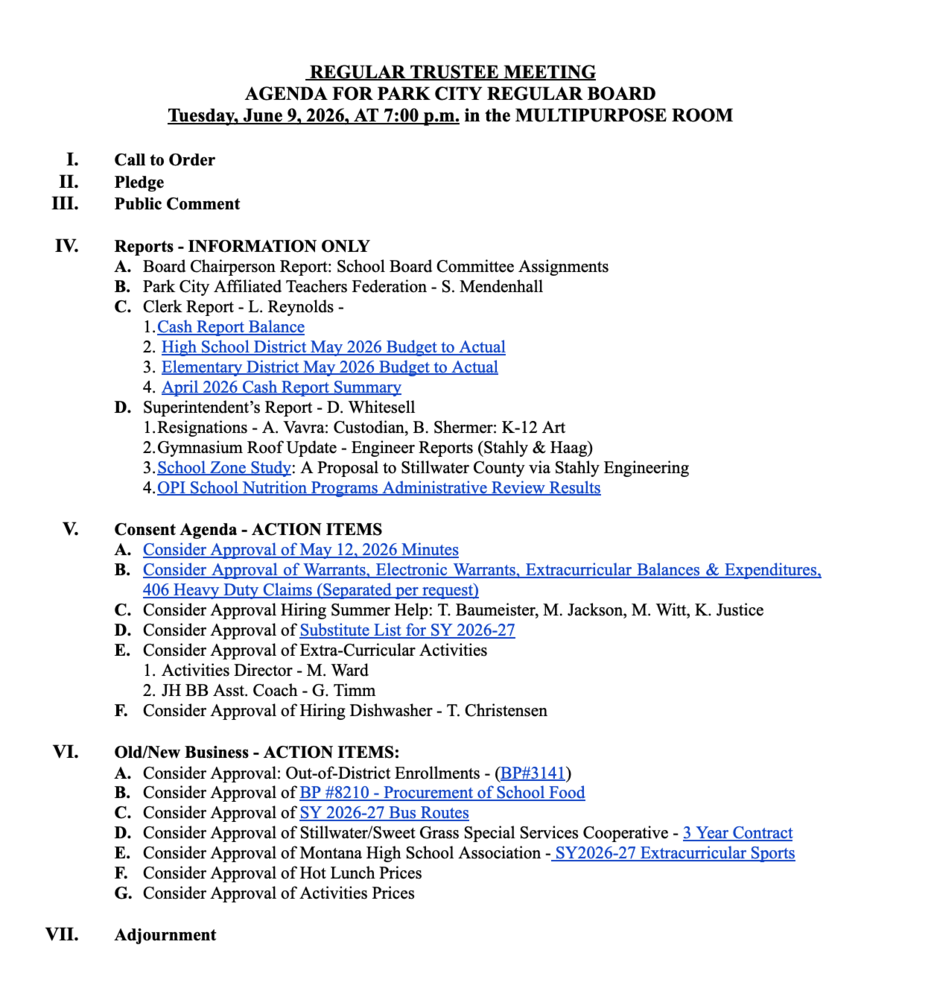 June 9, 2026 Regular School Board Meeting