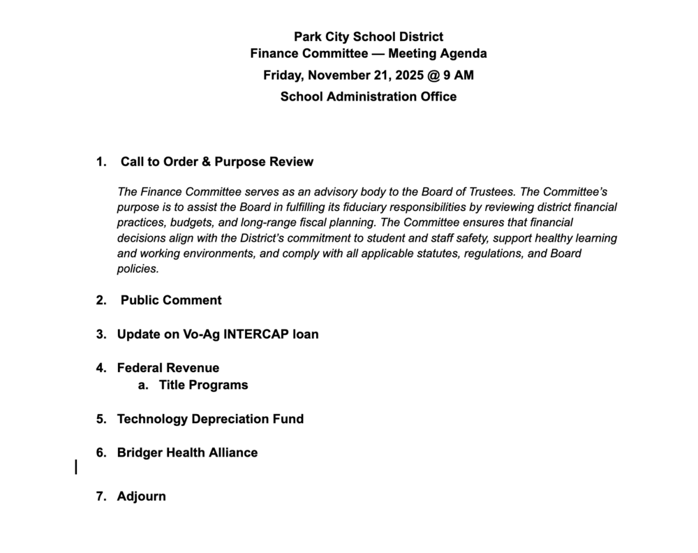 Finance Committee Meeting