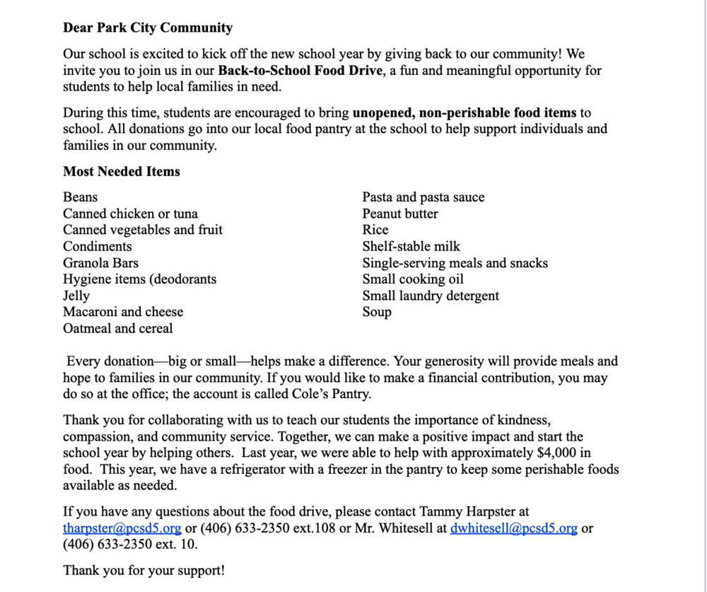 Back to School Food Drive