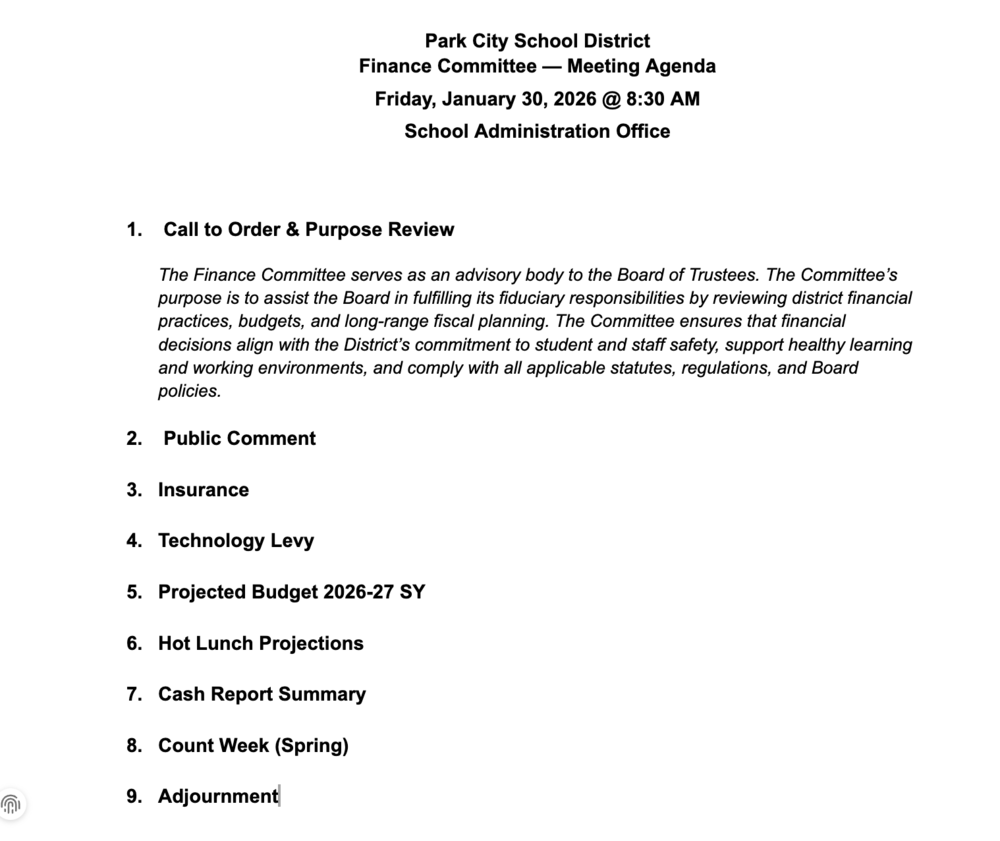 Finance Committee Meeting