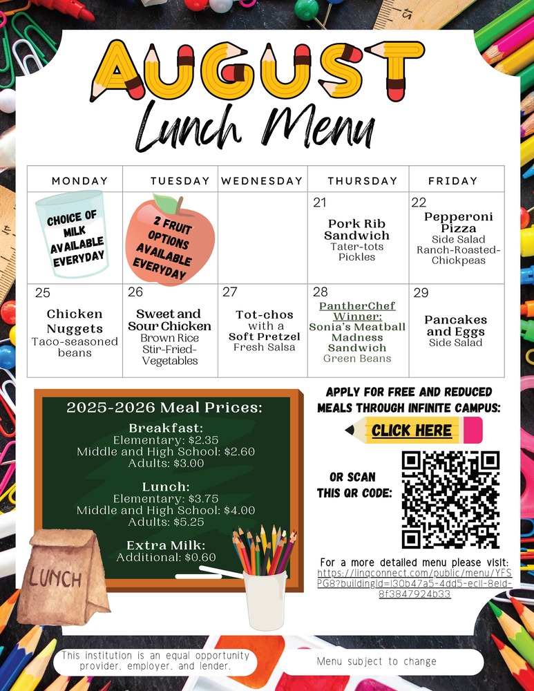 Parkside August Lunch Menu