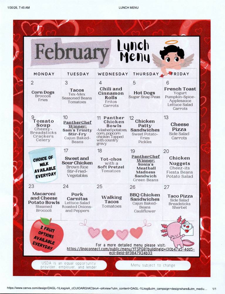 February Lunch Menu