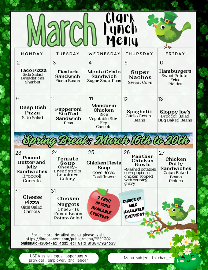 March Lunch Menu