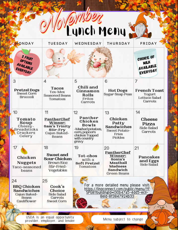 November Lunch Menu