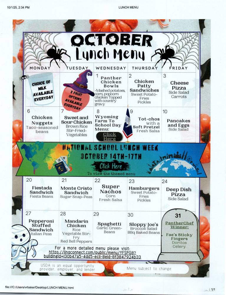 October Lunch Menu