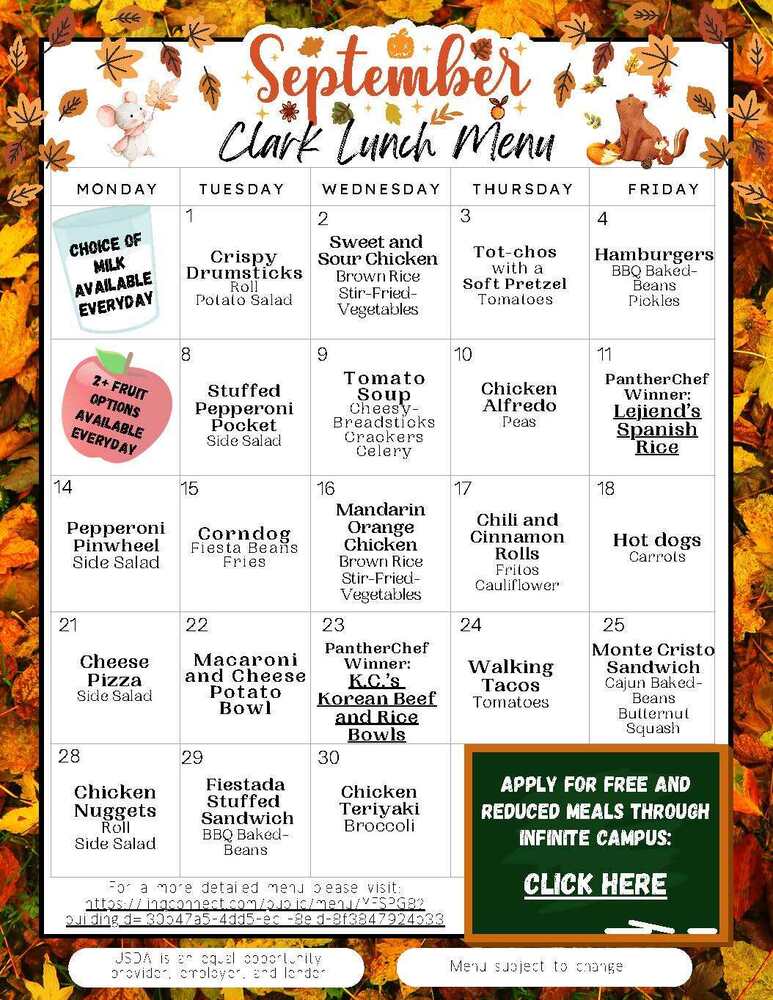 Clark Sept Menu