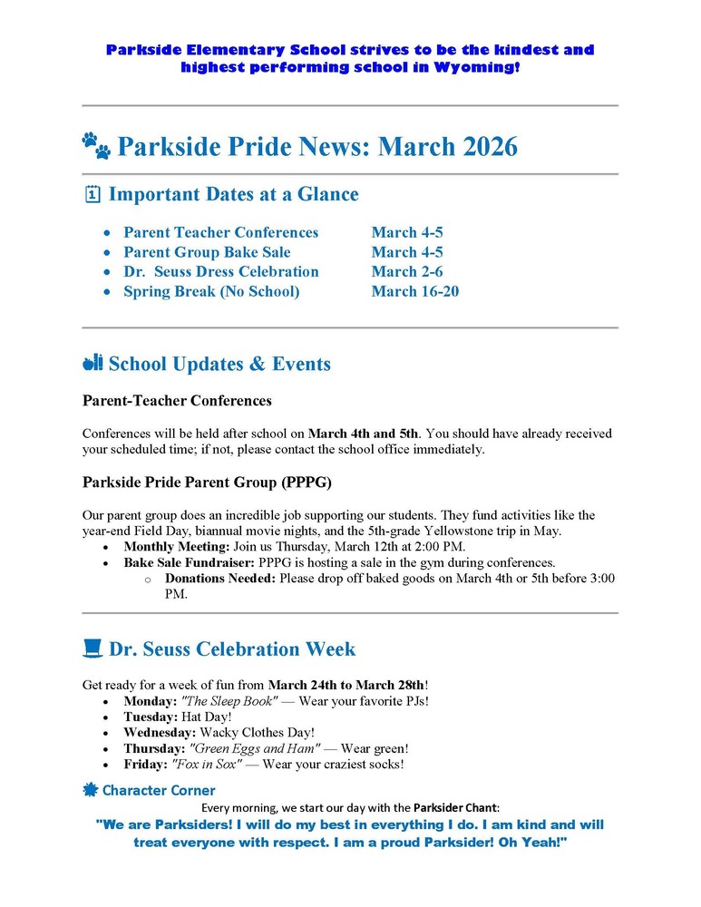 Parkside March Newsletter