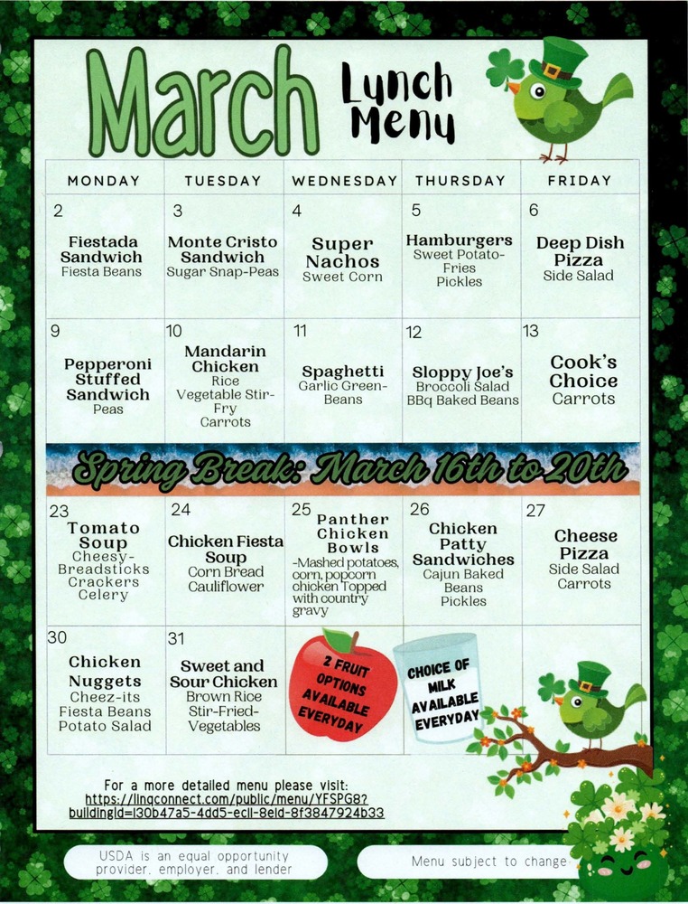 March Lunch Menu