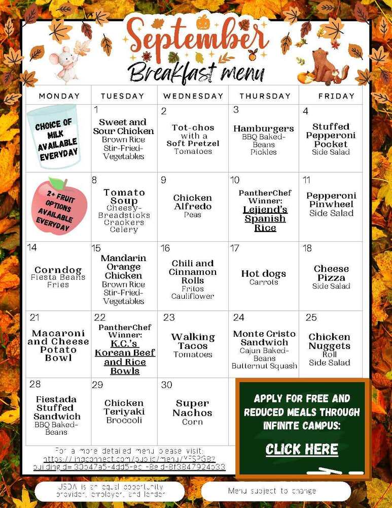 September 2026 Lunch Menu