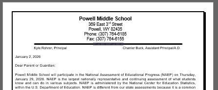 2026 January NAEP Letter to Parents of 8th Grade Students