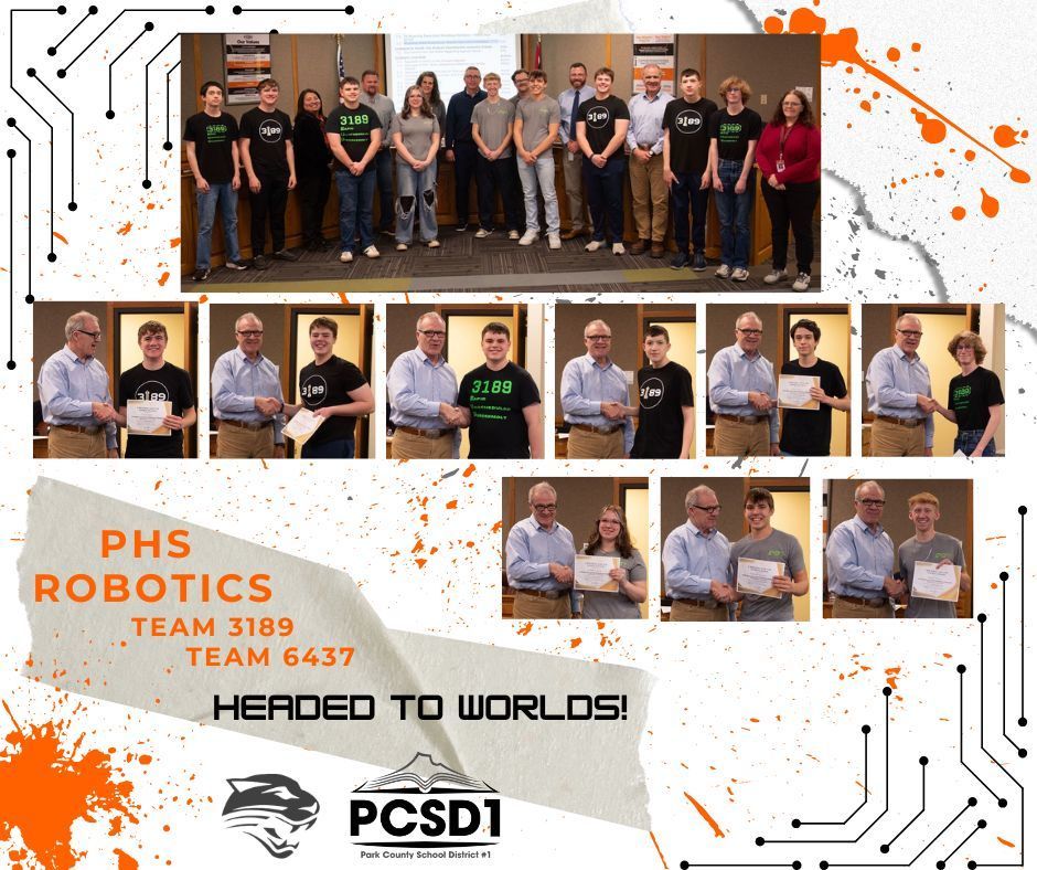 Photos of Robotics Team 3189 and 6437 receiving certificates from the Board