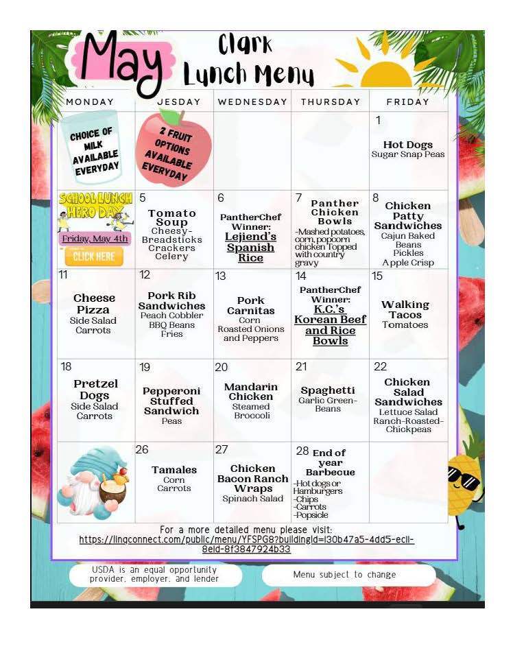 May Lunch Menu