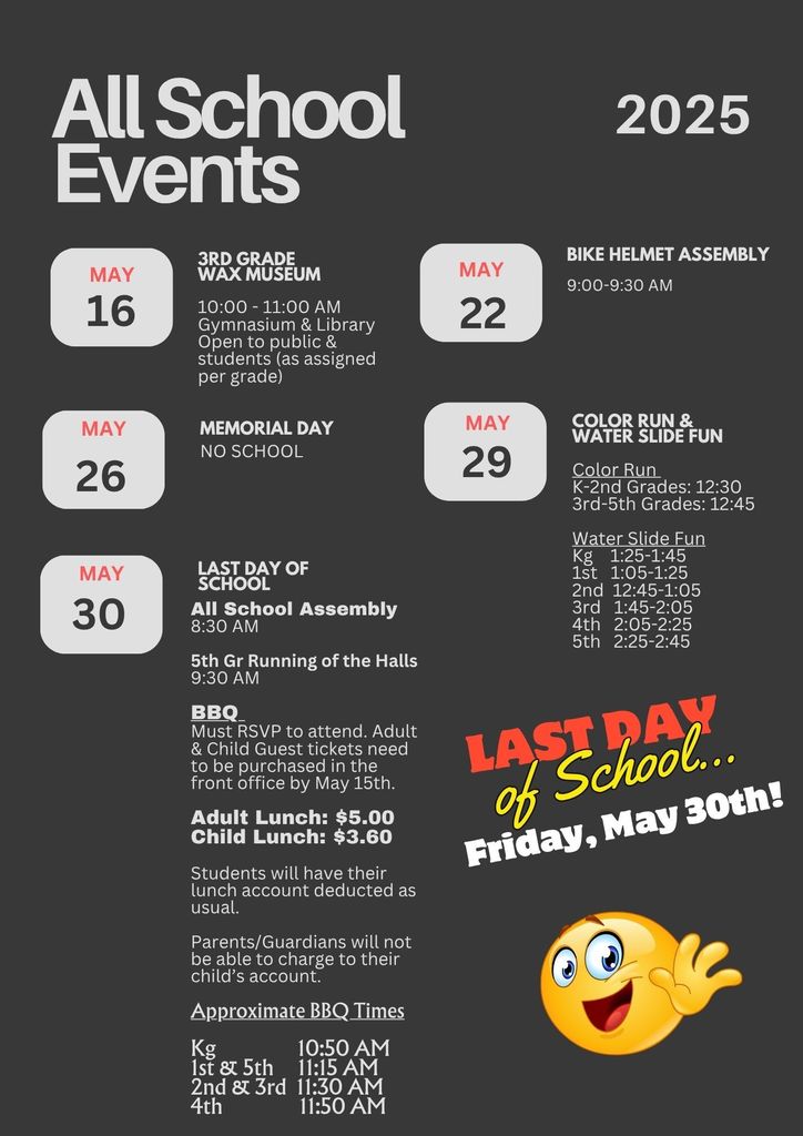 All School Calendar of Events