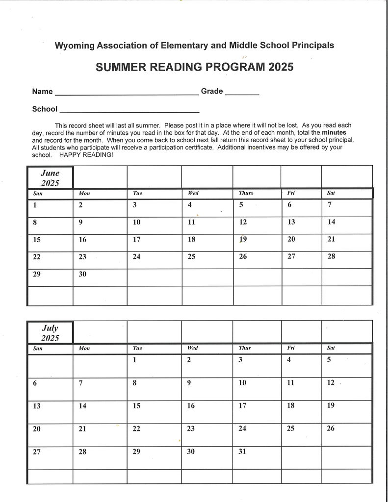 Summer Reading Log 2025 