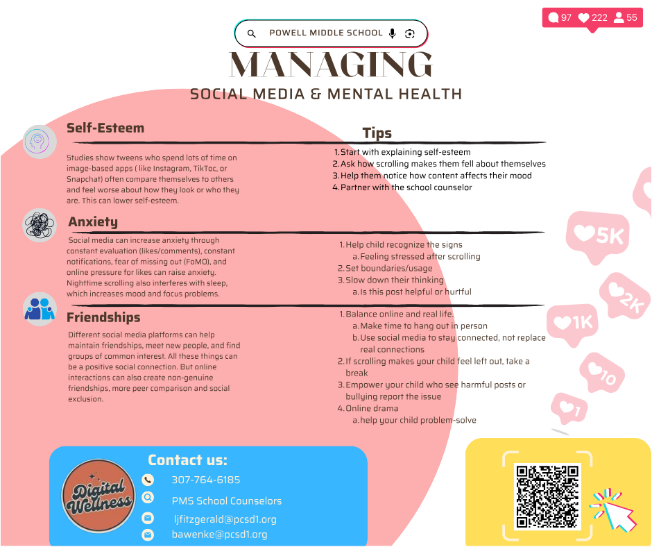 This picture lists tips to manage social media and mental health