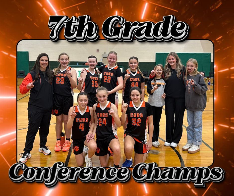 A photo of 7th grade girls basketball team who won the conference games over the weekend.