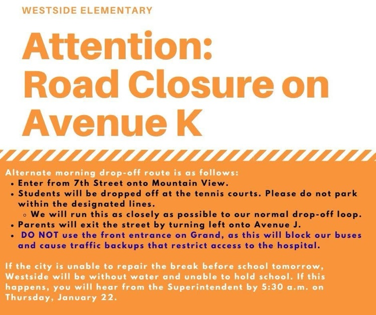 Westside drop off loop closed. Drop off by tennis courts only!