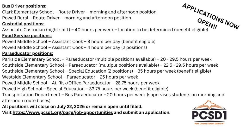 Positions open for fall