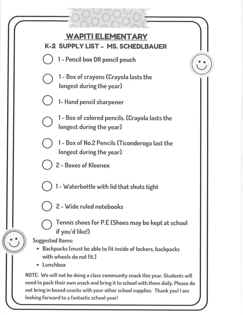 K-2 Supply List