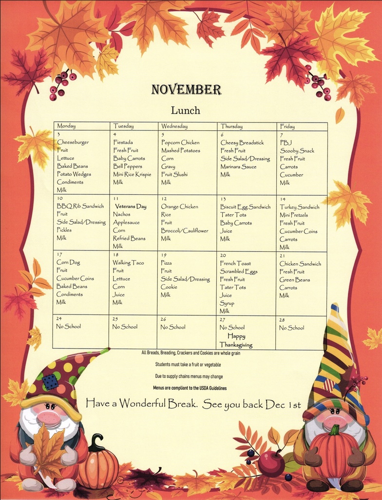 November lunch menu