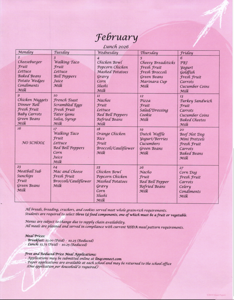 February lunch menu