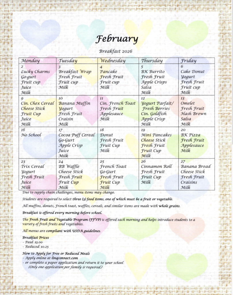February breakfast menu