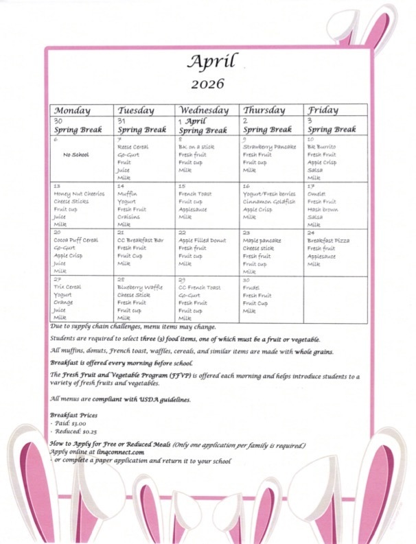 April Breakfast menu